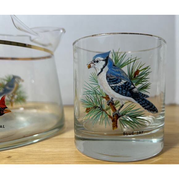 West Virginia Glass Co Songbird Pitcher & Glass – Cardinal & Blue Jay - Picture 2 of 6